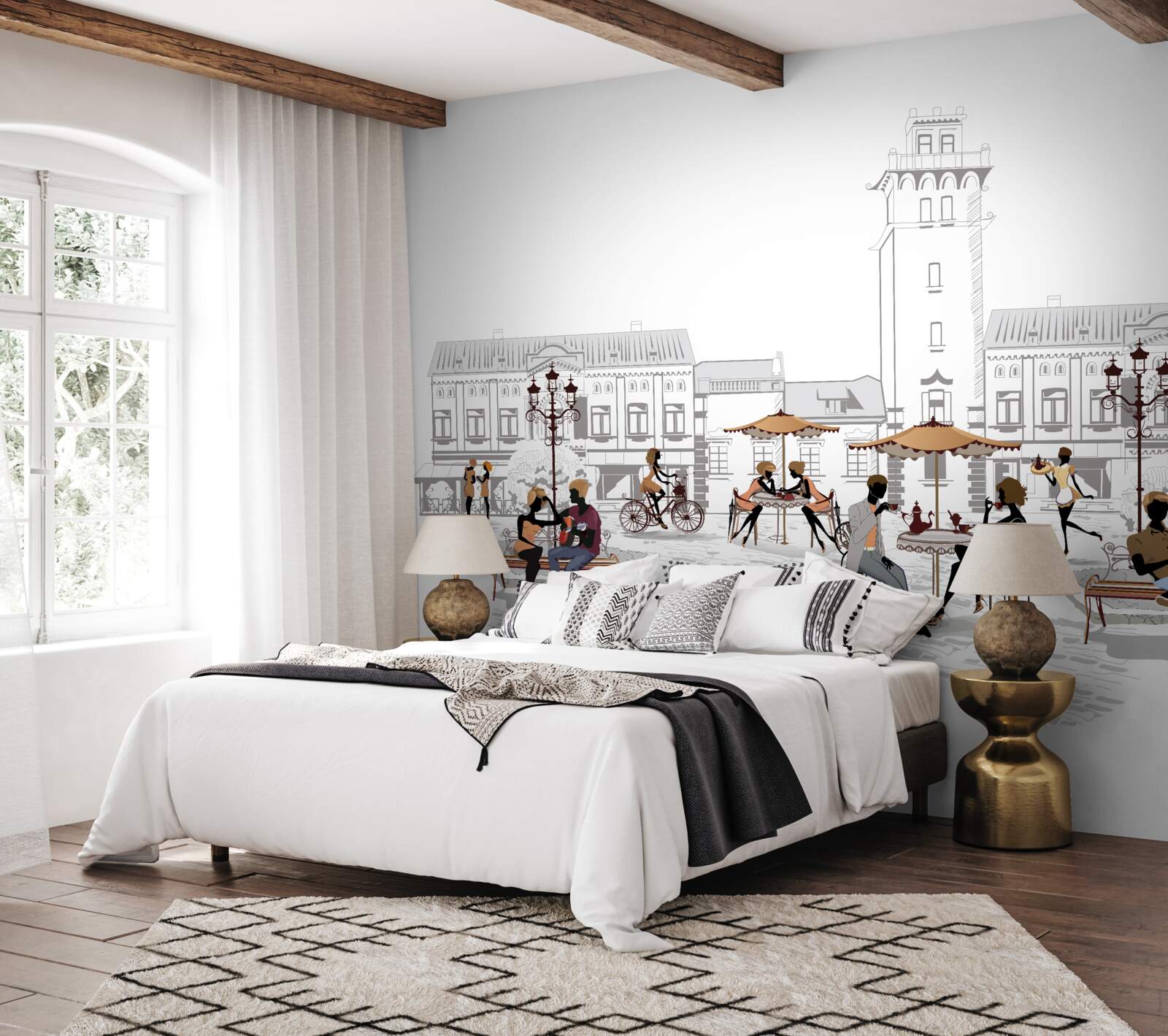 Фотошпалери люди в центрі міста, намальовані олівцем