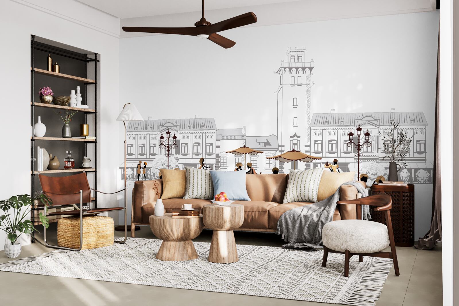 Фотошпалери люди в центрі міста, намальовані олівцем