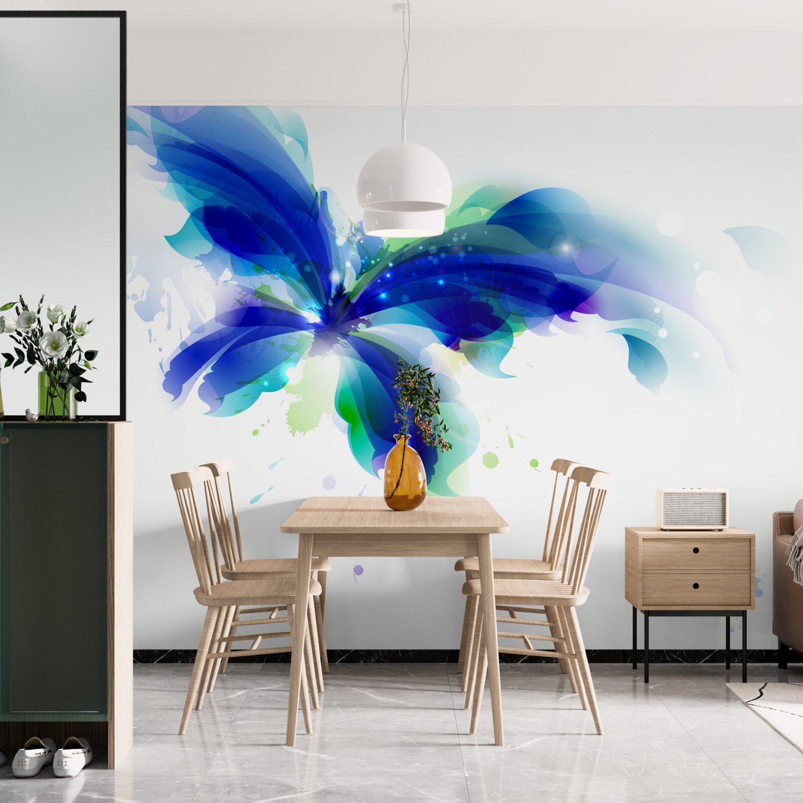 Фотошпалери акварельний блакитний метелик у повітрі