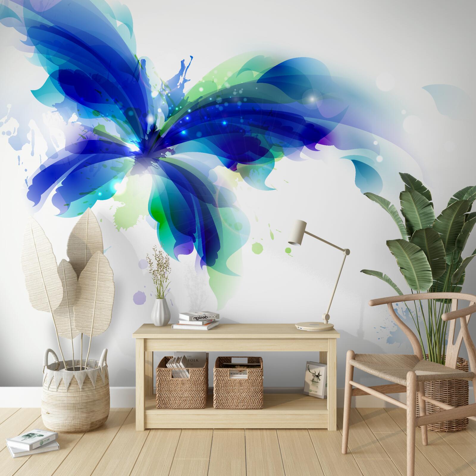 Фотошпалери акварельний блакитний метелик у повітрі