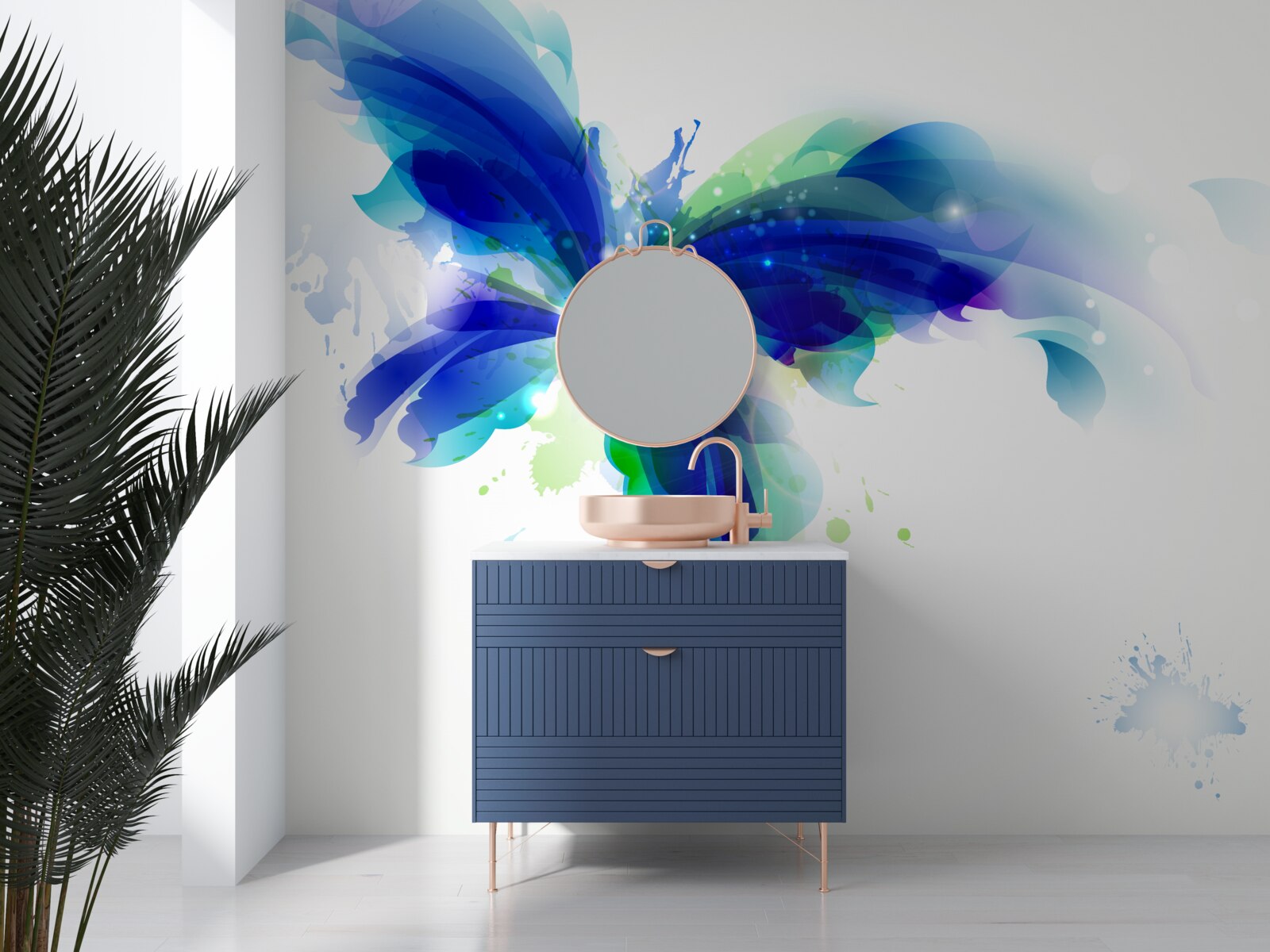 Фотошпалери акварельний блакитний метелик у повітрі