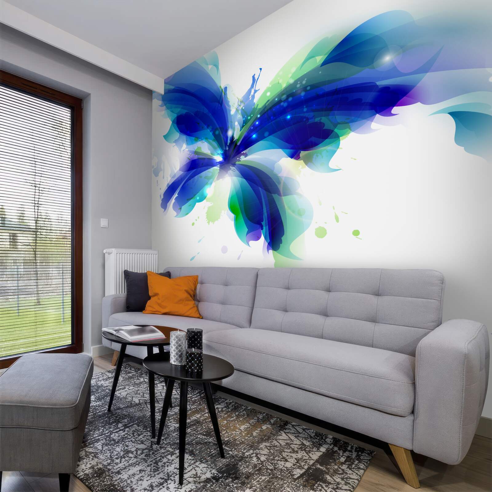 Фотошпалери акварельний блакитний метелик у повітрі