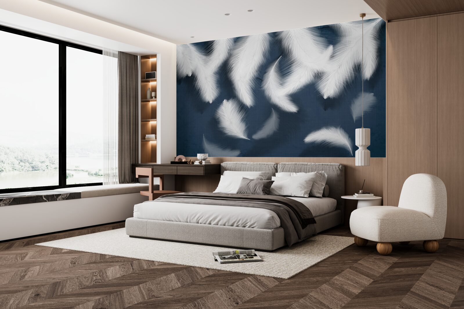 Фотошпалери пір'я, яке ніби ширяє в повітрі