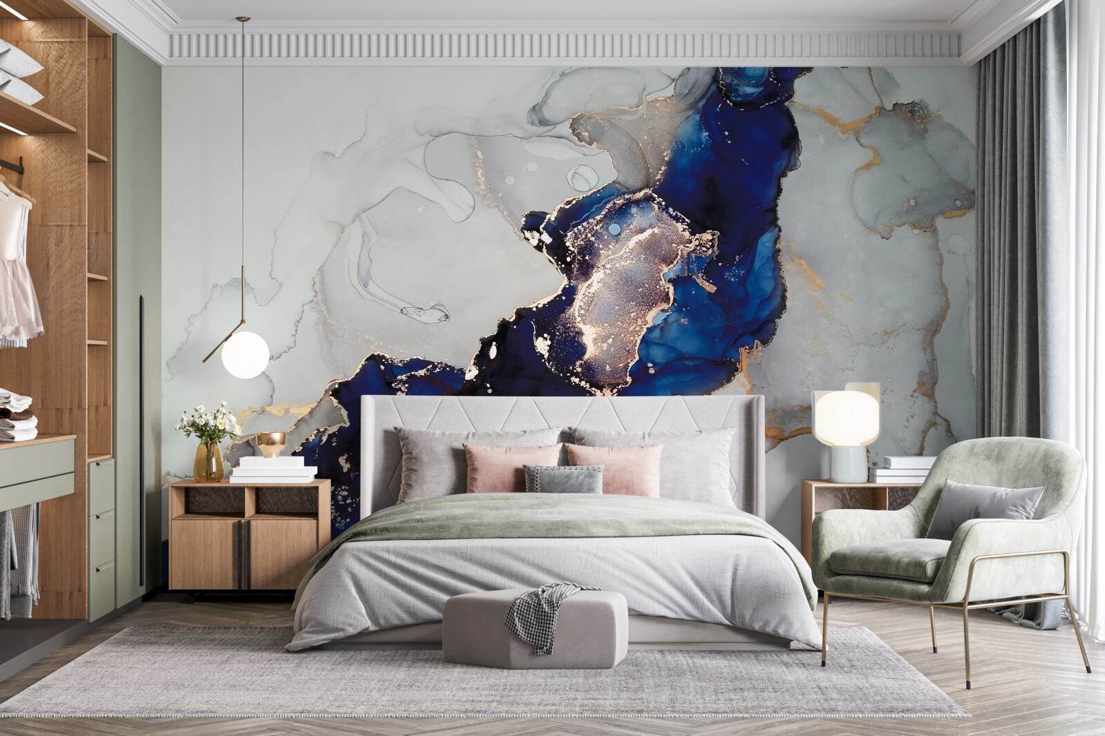 Фотошпалери золота облямівка на тлі синіх плям