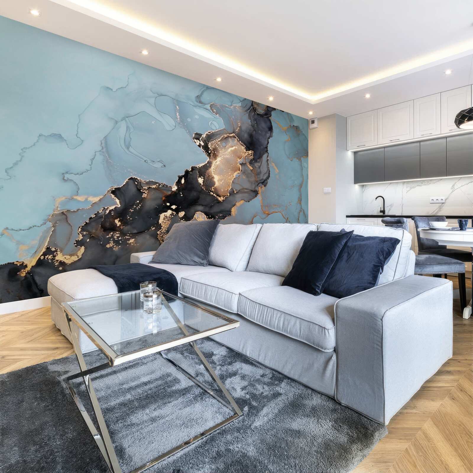 Фотошпалери візерунок на блакитному мармурі