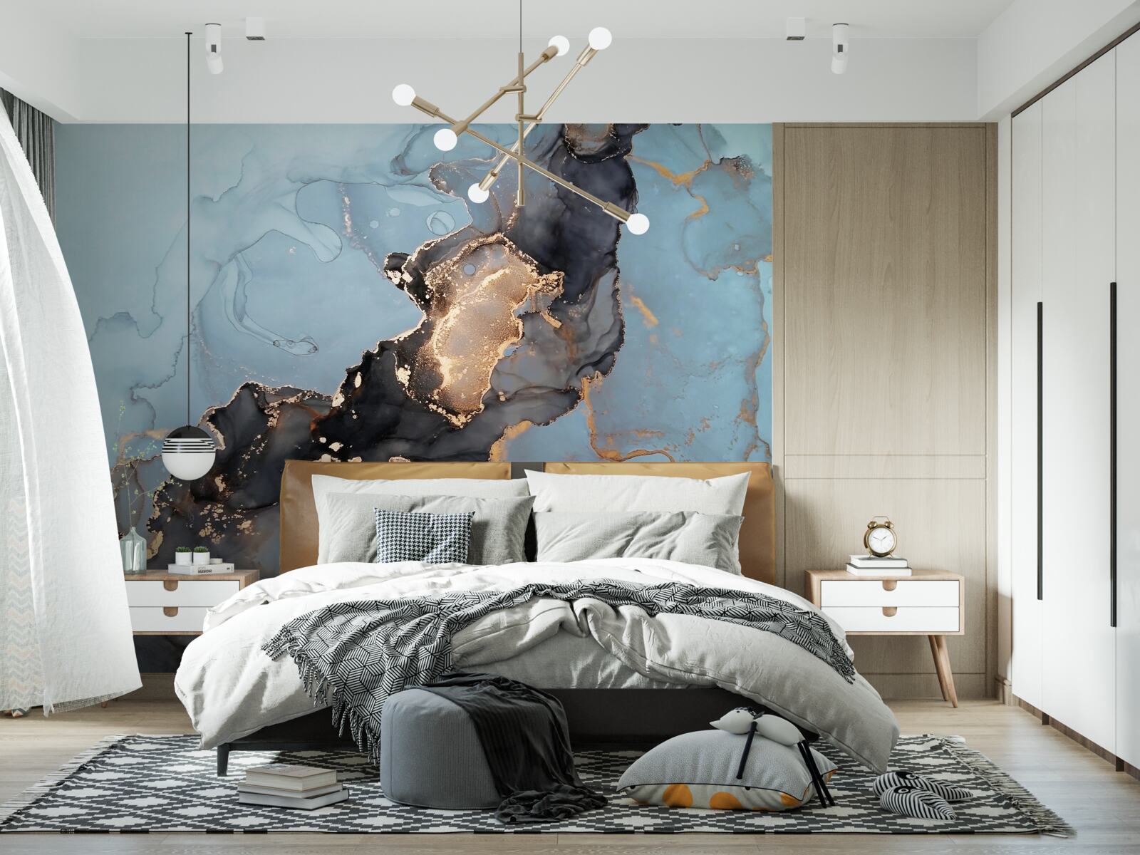 Фотошпалери візерунок на блакитному мармурі