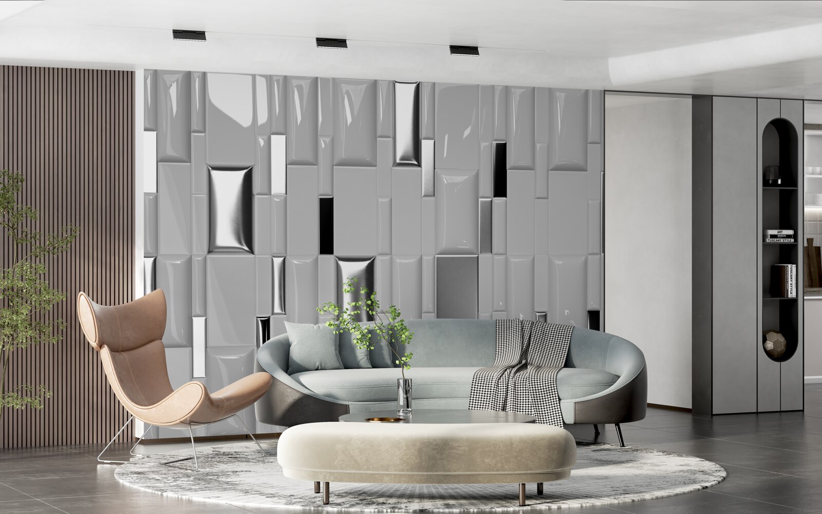 Фотошпалери глянцева сіра плитка з золотистими відтінками