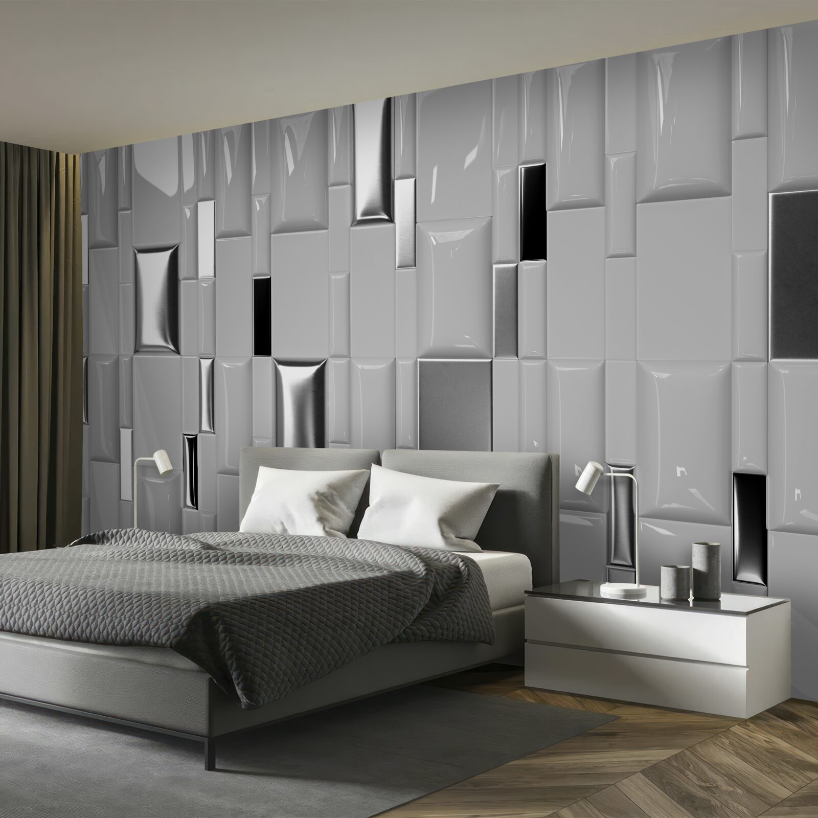 Фотошпалери глянцева сіра плитка з золотистими відтінками