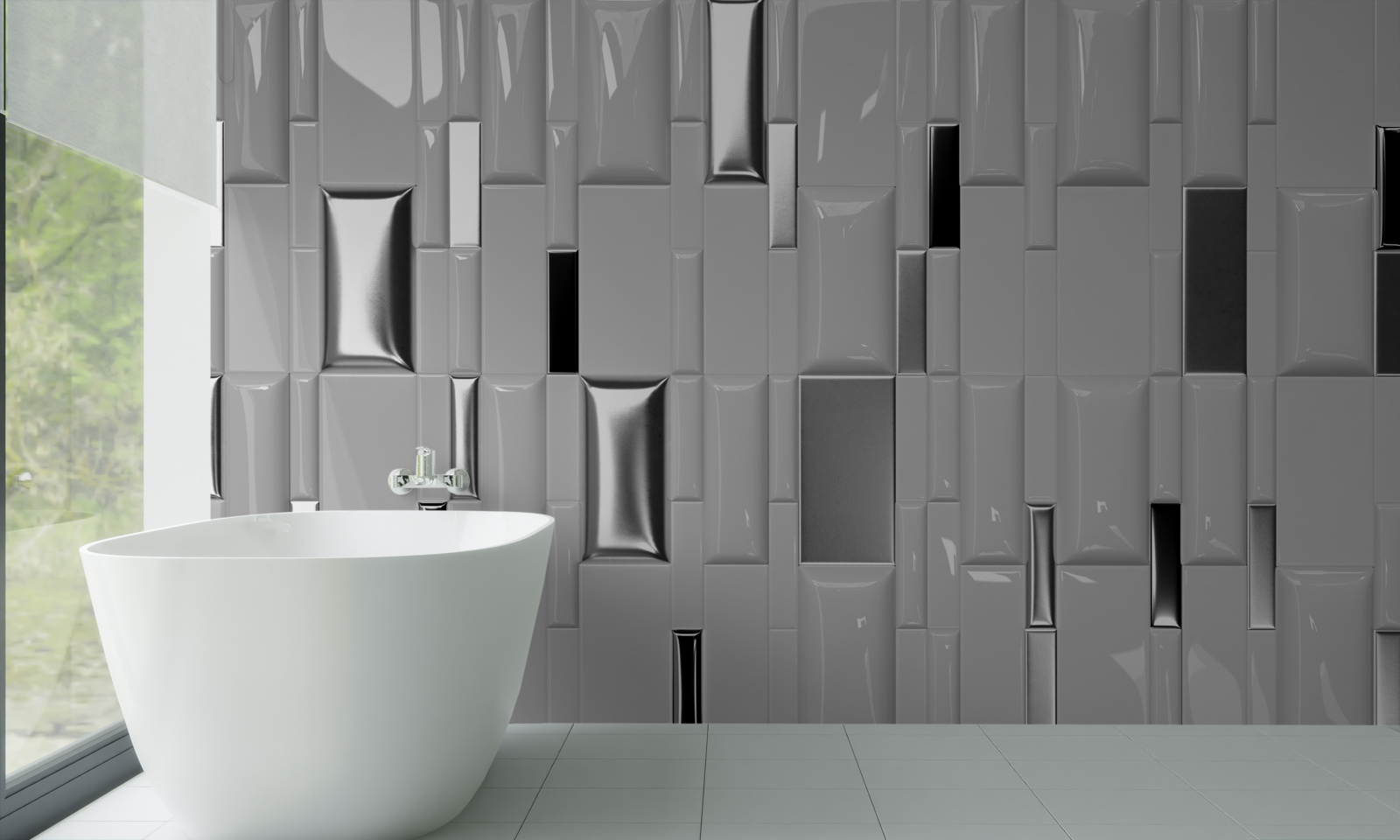 Фотошпалери глянцева сіра плитка з золотистими відтінками