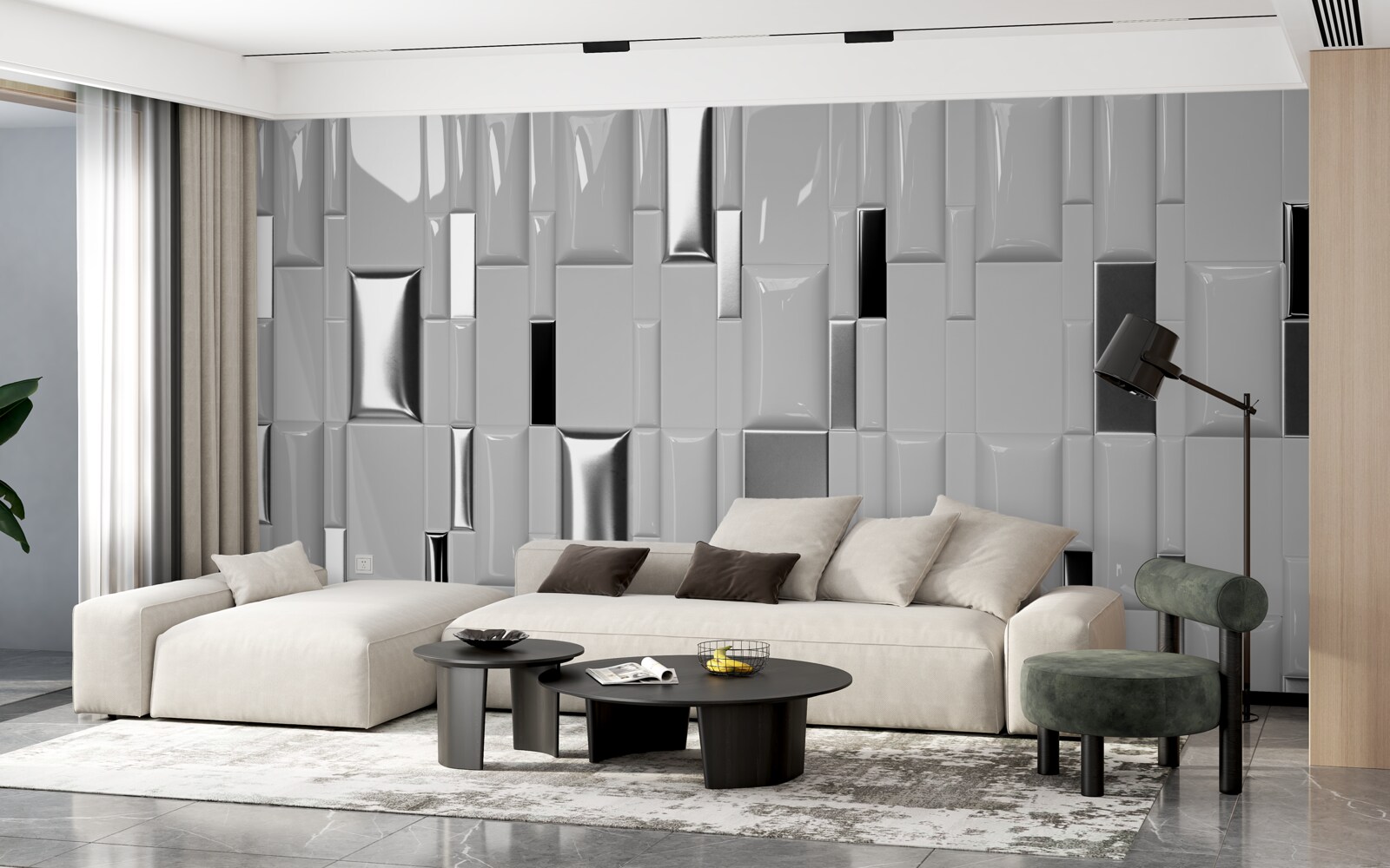 Фотошпалери глянцева сіра плитка з золотистими відтінками