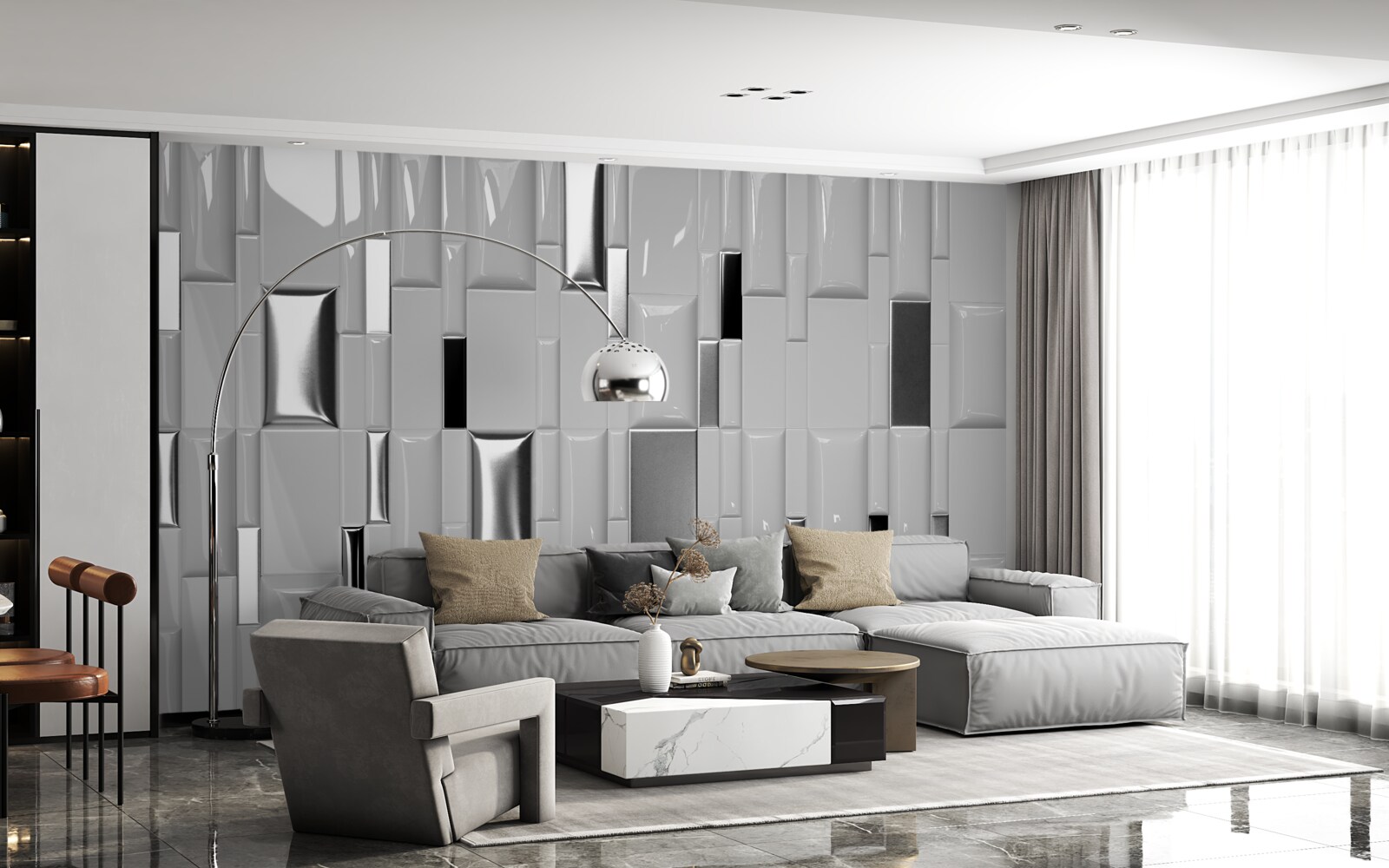 Фотошпалери глянцева сіра плитка з золотистими відтінками