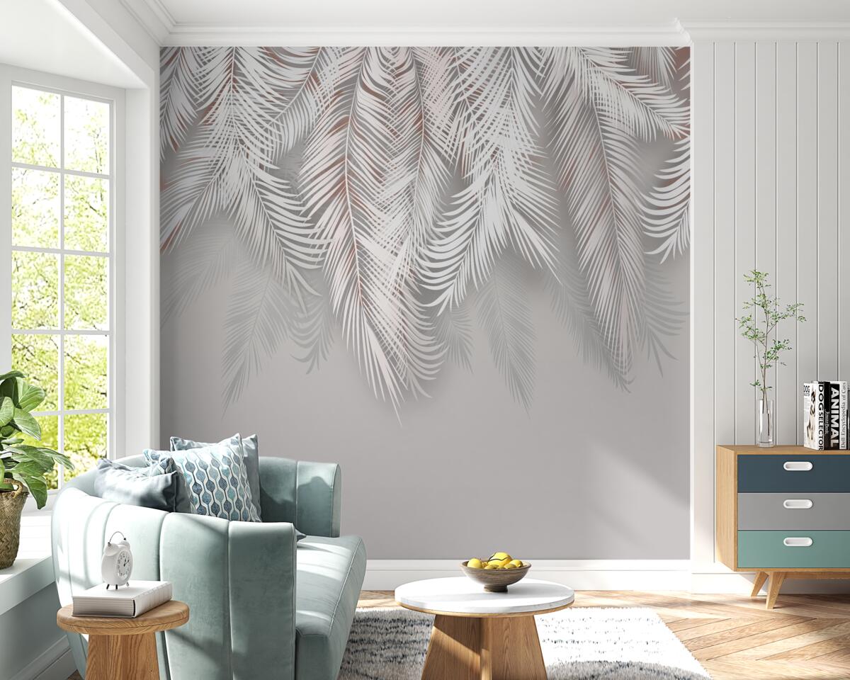 Фотошпалери світло-сіре пальмове листя