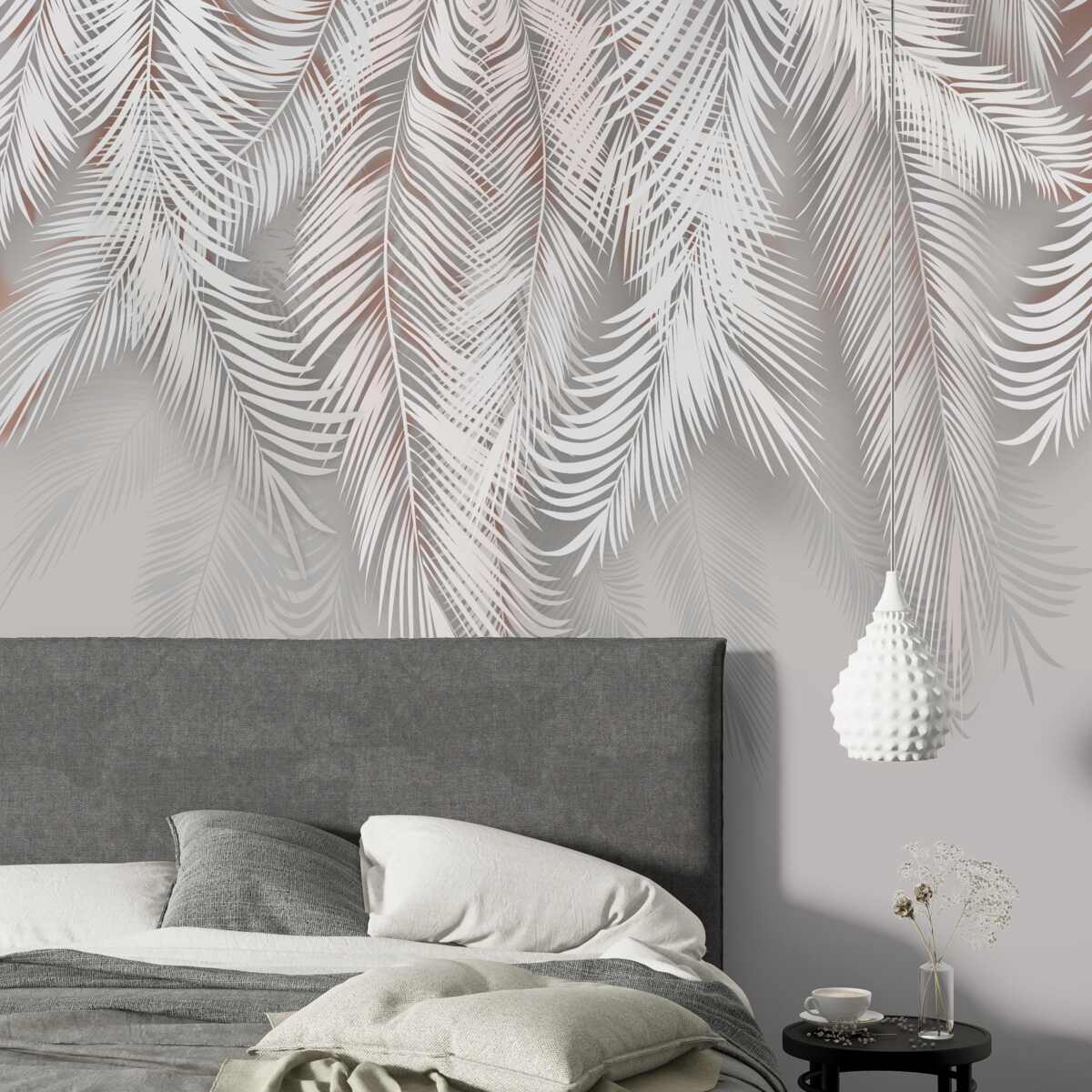 Фотошпалери світло-сіре пальмове листя