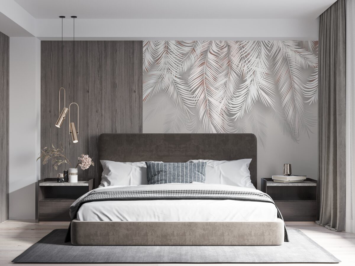 Фотошпалери світло-сіре пальмове листя