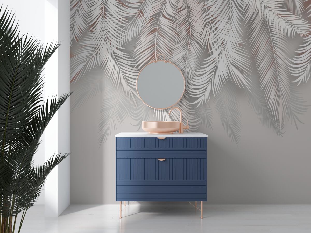 Фотошпалери світло-сіре пальмове листя