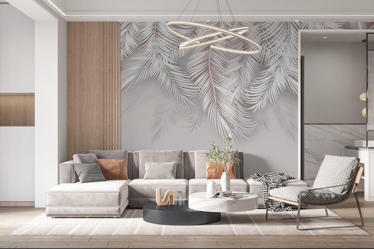 Фотошпалери світло-сіре пальмове листя