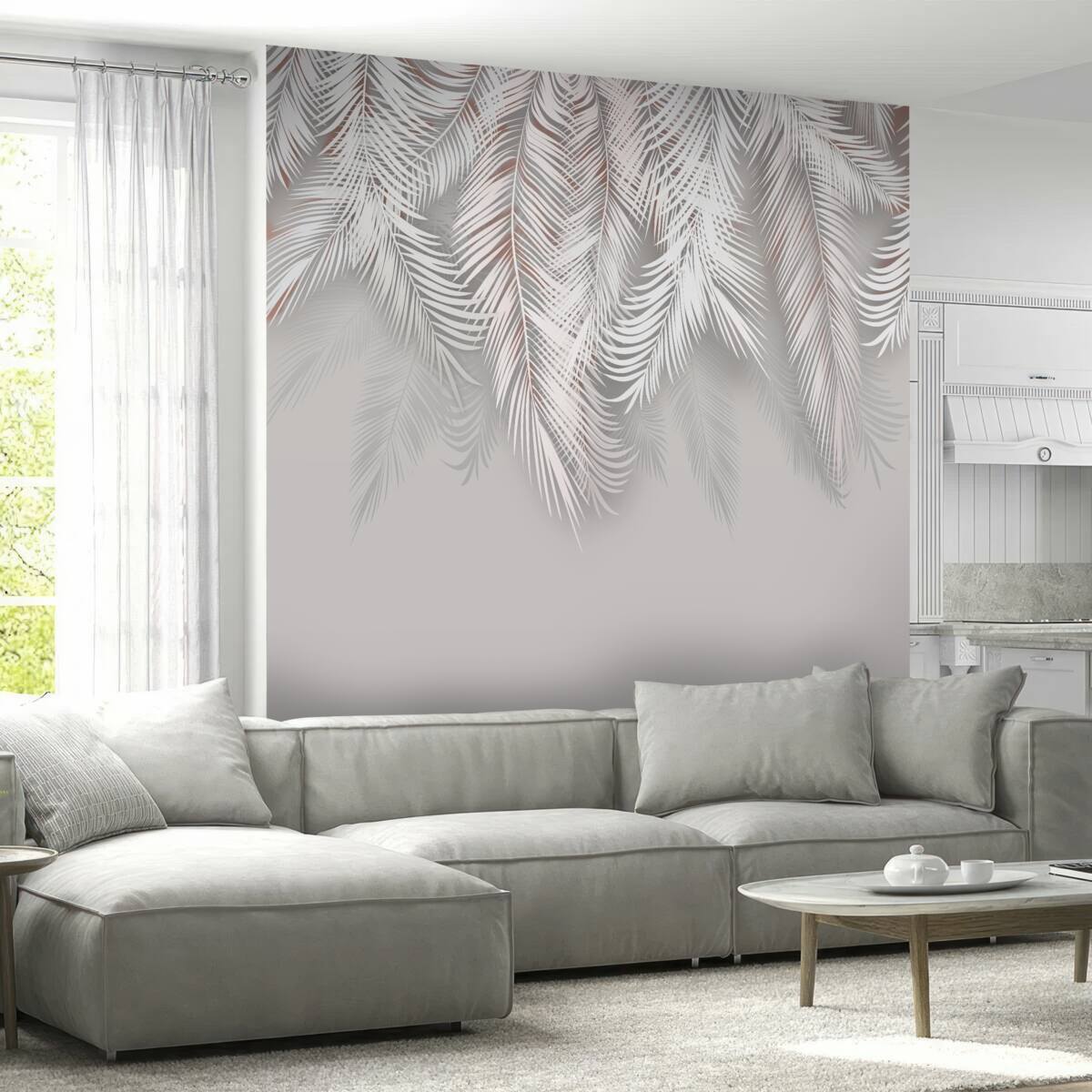Фотошпалери світло-сіре пальмове листя