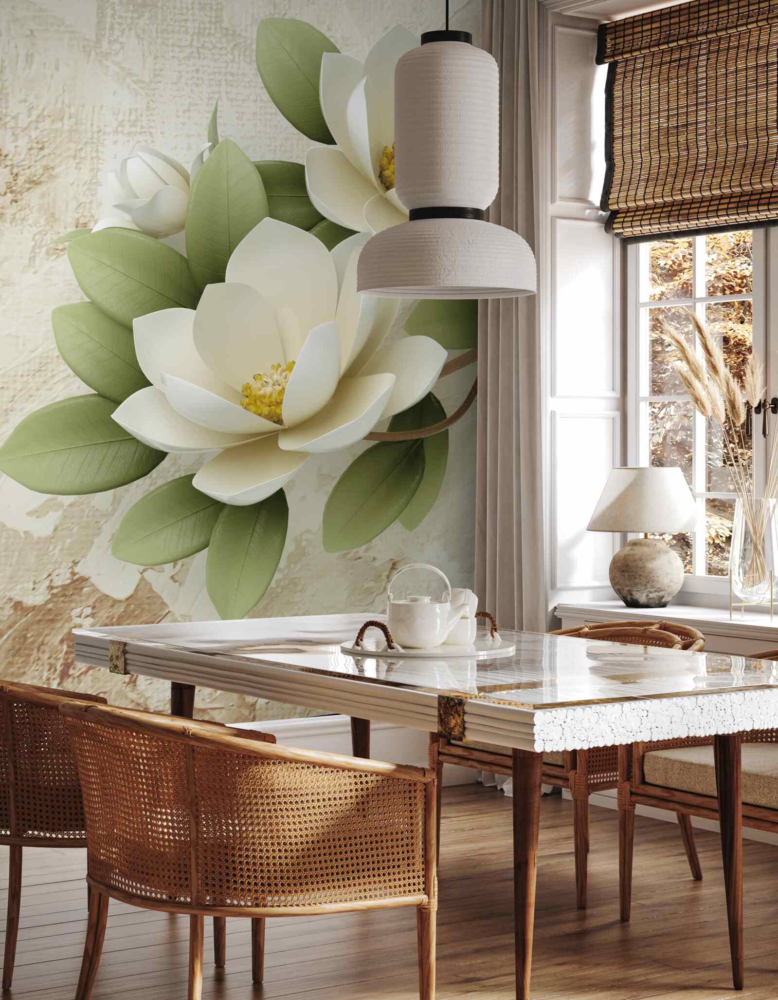 Фотошпалери латаття з білосніжними пелюстками та зеленим листям