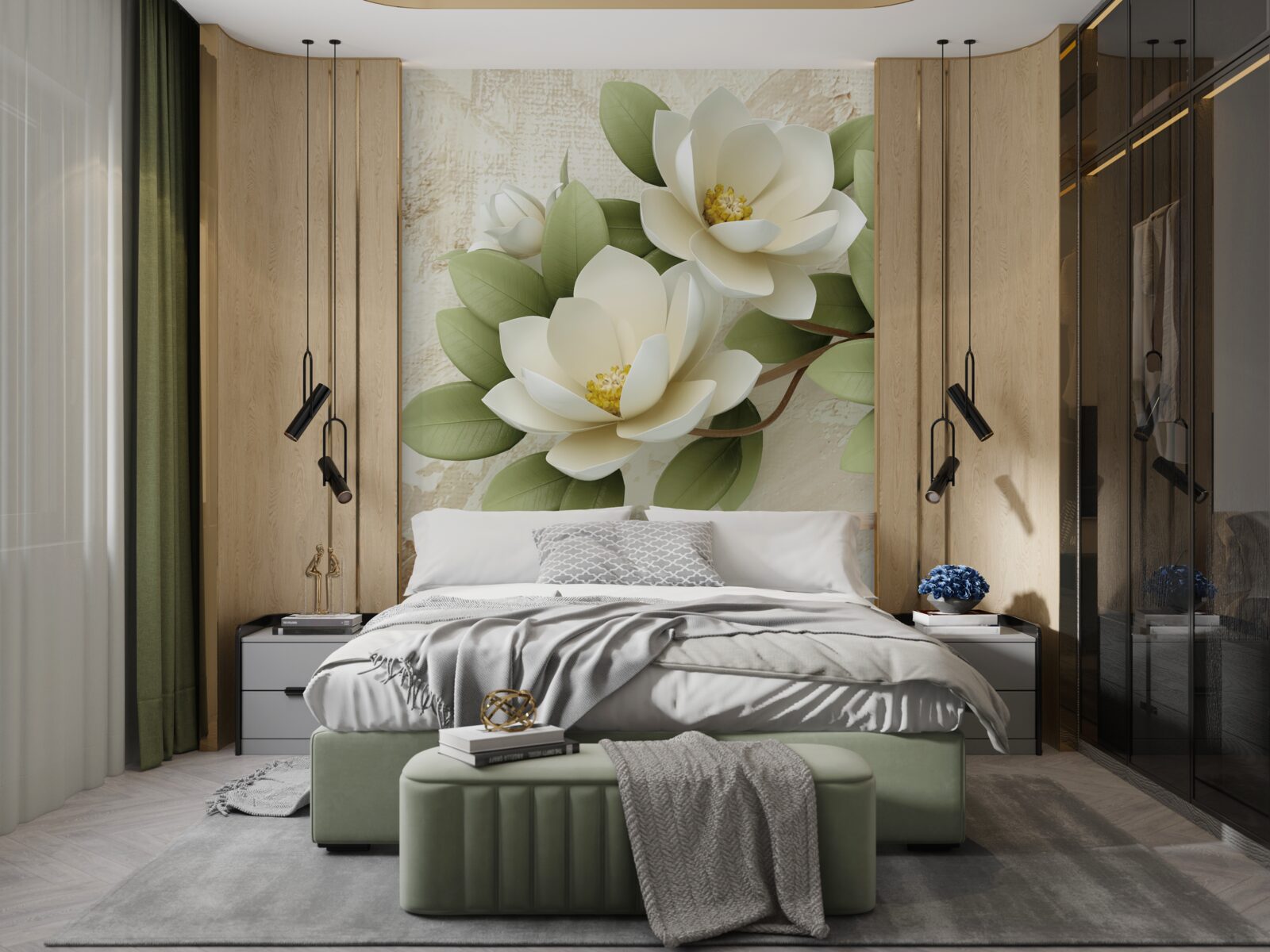 Фотошпалери латаття з білосніжними пелюстками та зеленим листям