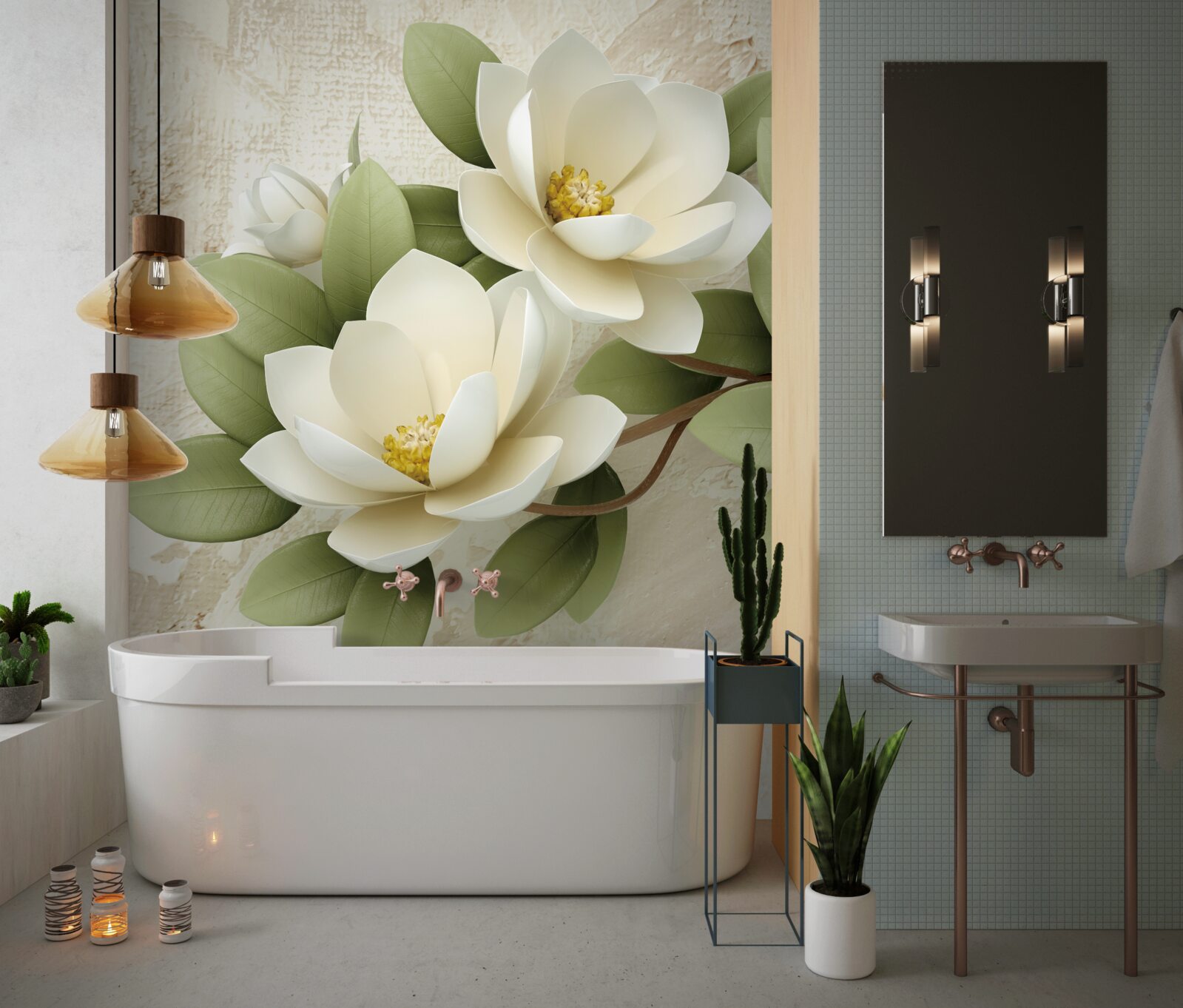 Фотошпалери латаття з білосніжними пелюстками та зеленим листям