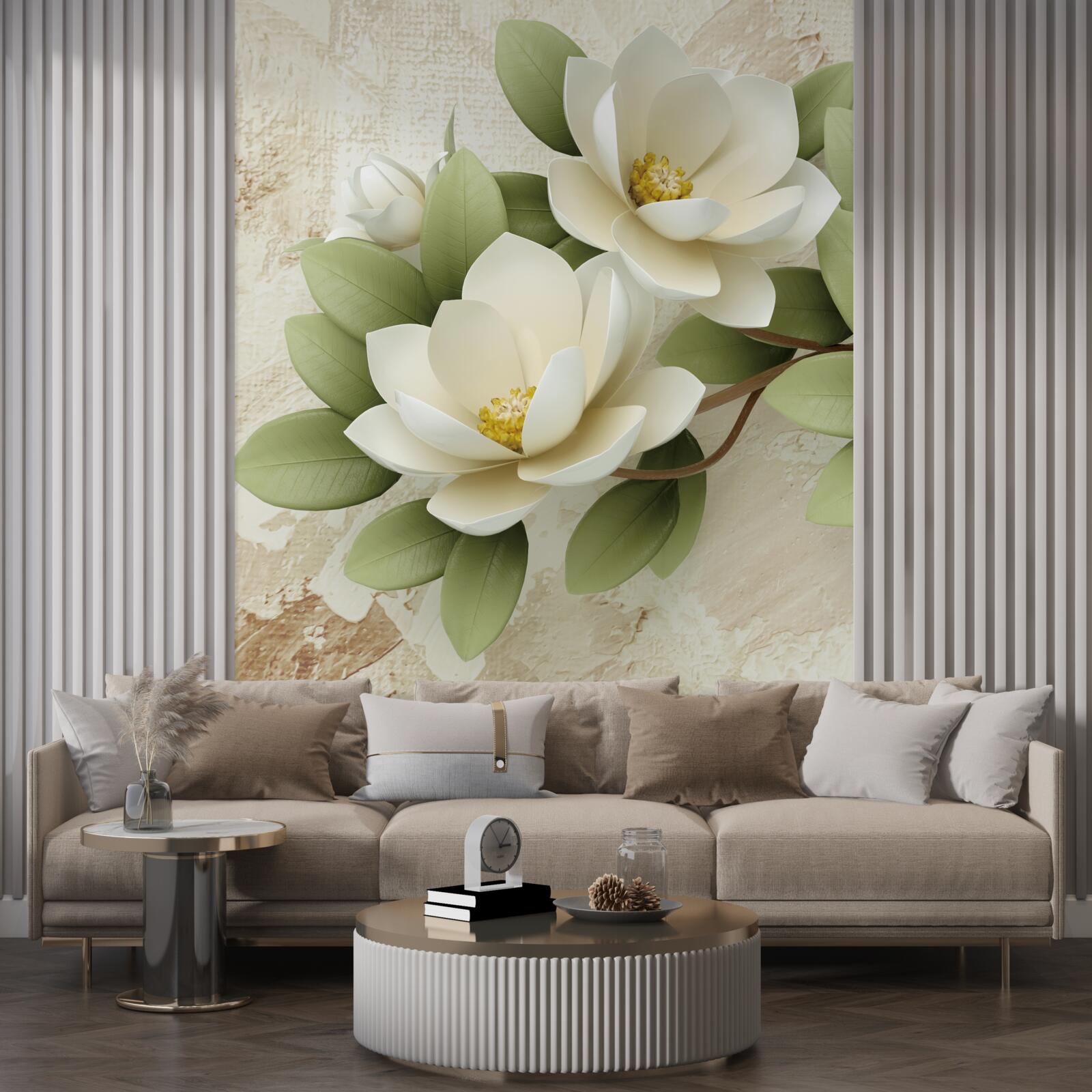 Фотошпалери латаття з білосніжними пелюстками та зеленим листям