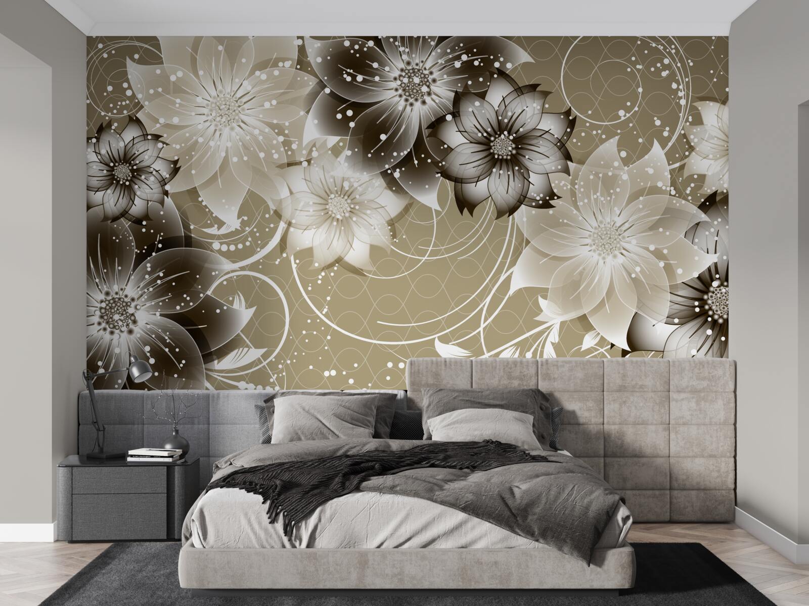 Фотошпалери квіти лілій, що розпускаються на воді вночі