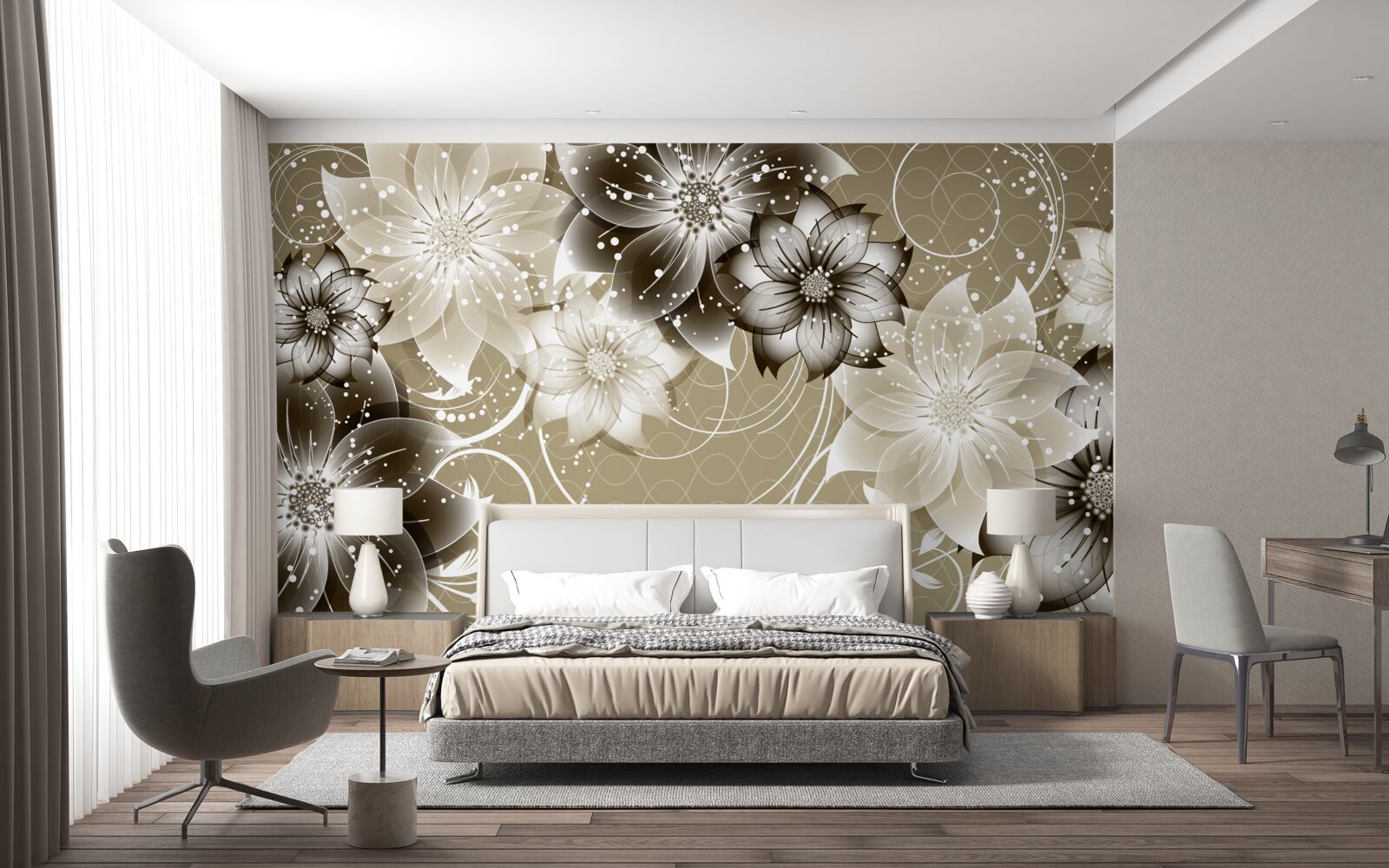 Фотошпалери квіти лілій, що розпускаються на воді вночі