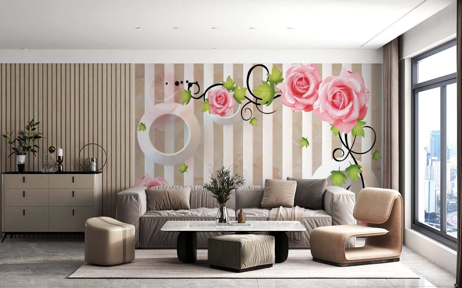 Фотошпалери троянда з рожевими пелюстками та зеленим листям біля води