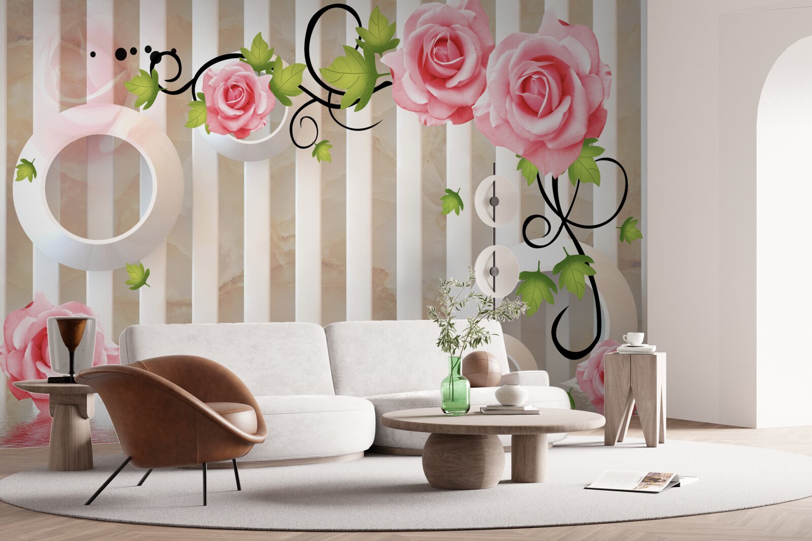 Фотошпалери троянда з рожевими пелюстками та зеленим листям біля води