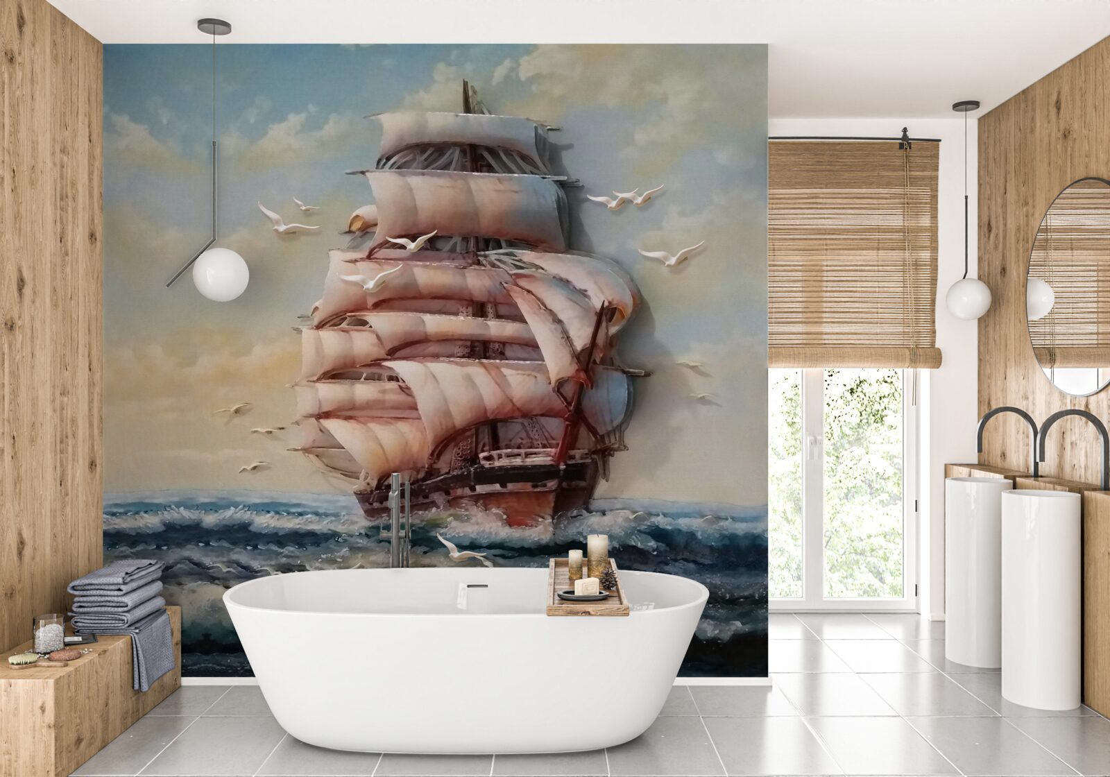 Фотошпалери корабель з вітрилами під час шторму