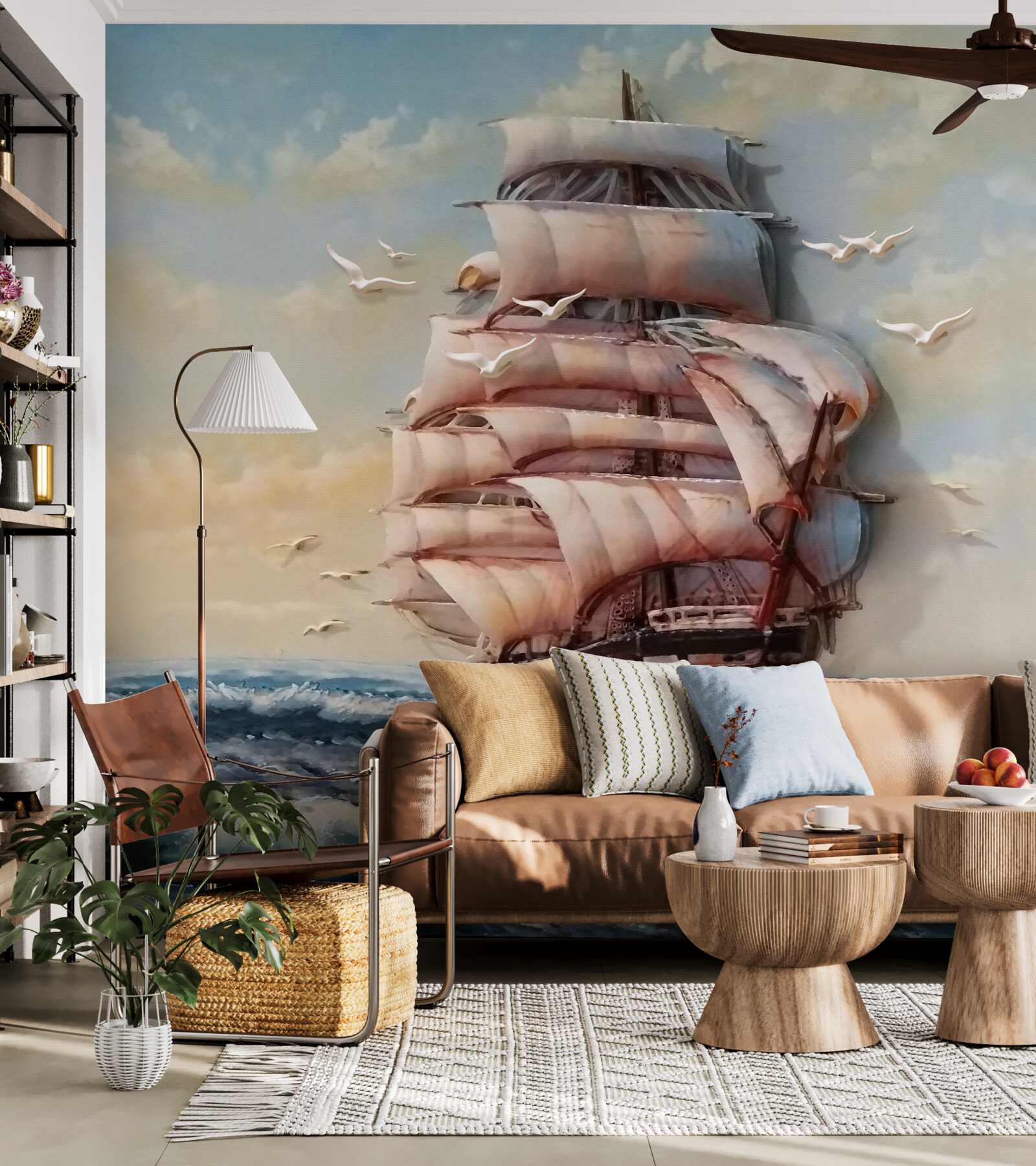 Фотошпалери корабель з вітрилами під час шторму