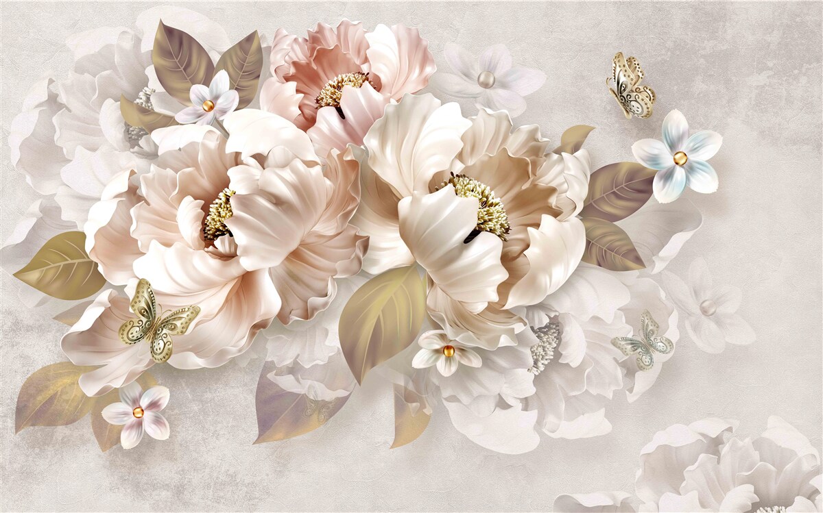 Фотошпалери акварельна квіткова композиція на світло-сірому тлі