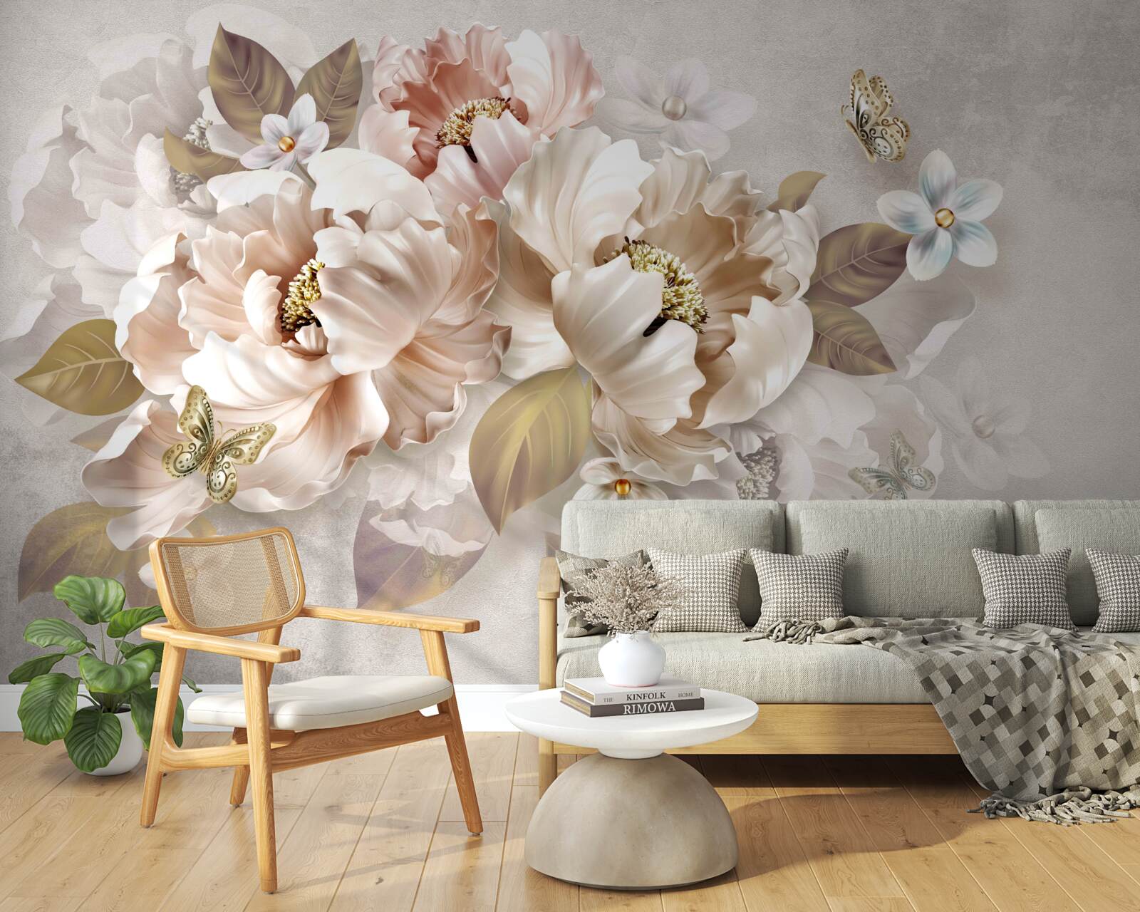 Фотошпалери акварельна квіткова композиція на світло-сірому тлі