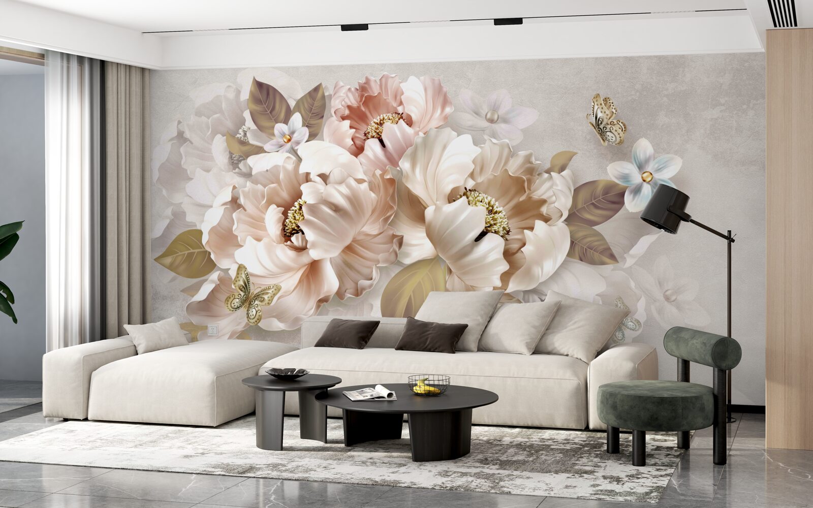 Фотошпалери акварельна квіткова композиція на світло-сірому тлі