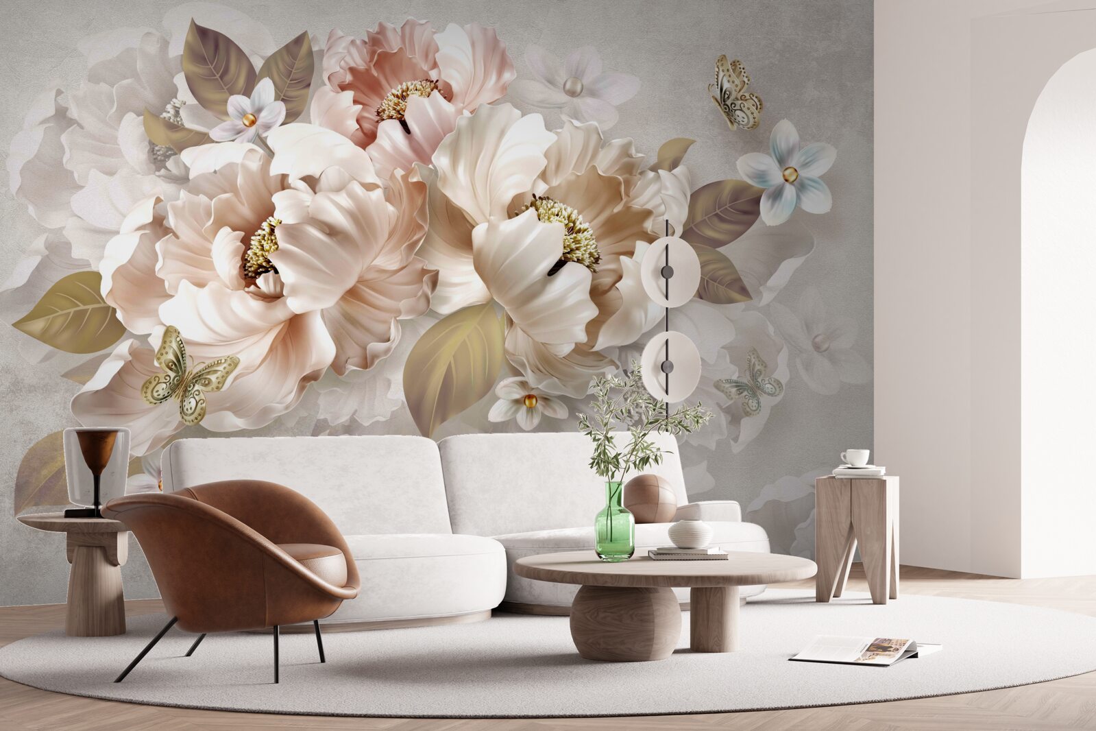 Фотошпалери акварельна квіткова композиція на світло-сірому тлі