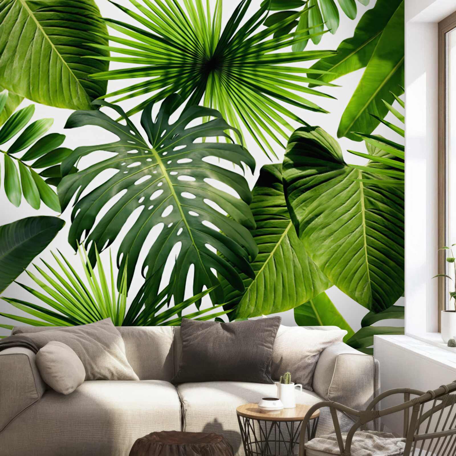 Фотошпалери велике зелене листя тропічних рослин