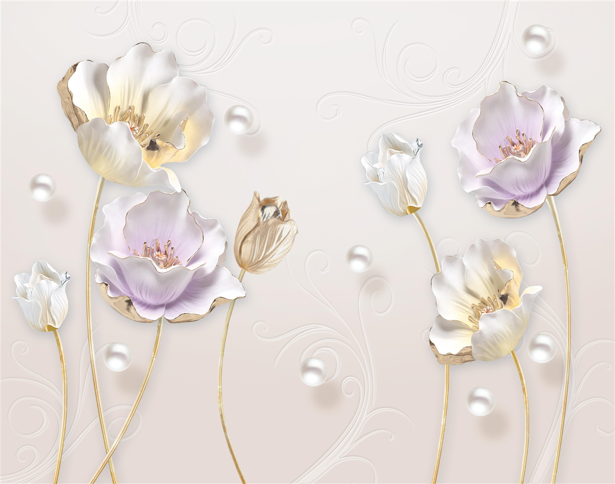 Фотошпалери яскраві квіти, вкриті великими краплями дощу