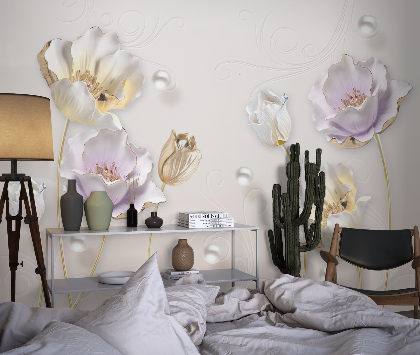 Фотошпалери яскраві квіти, вкриті великими краплями дощу