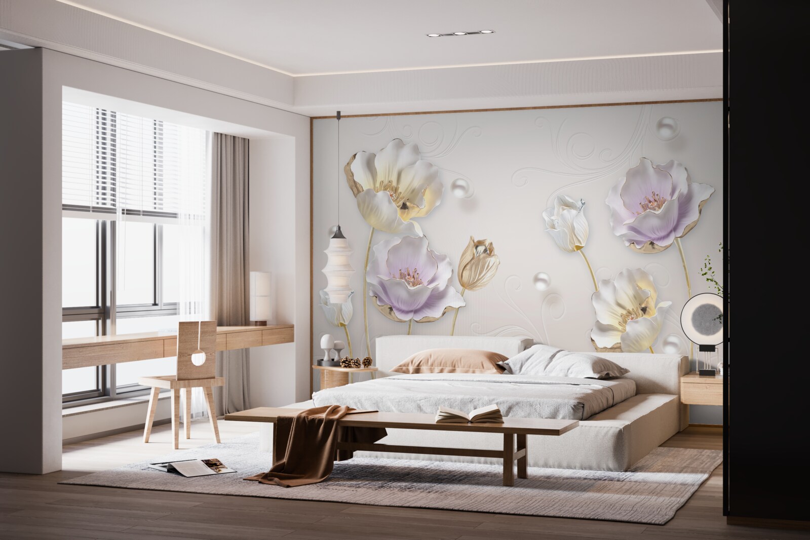 Фотошпалери яскраві квіти, вкриті великими краплями дощу