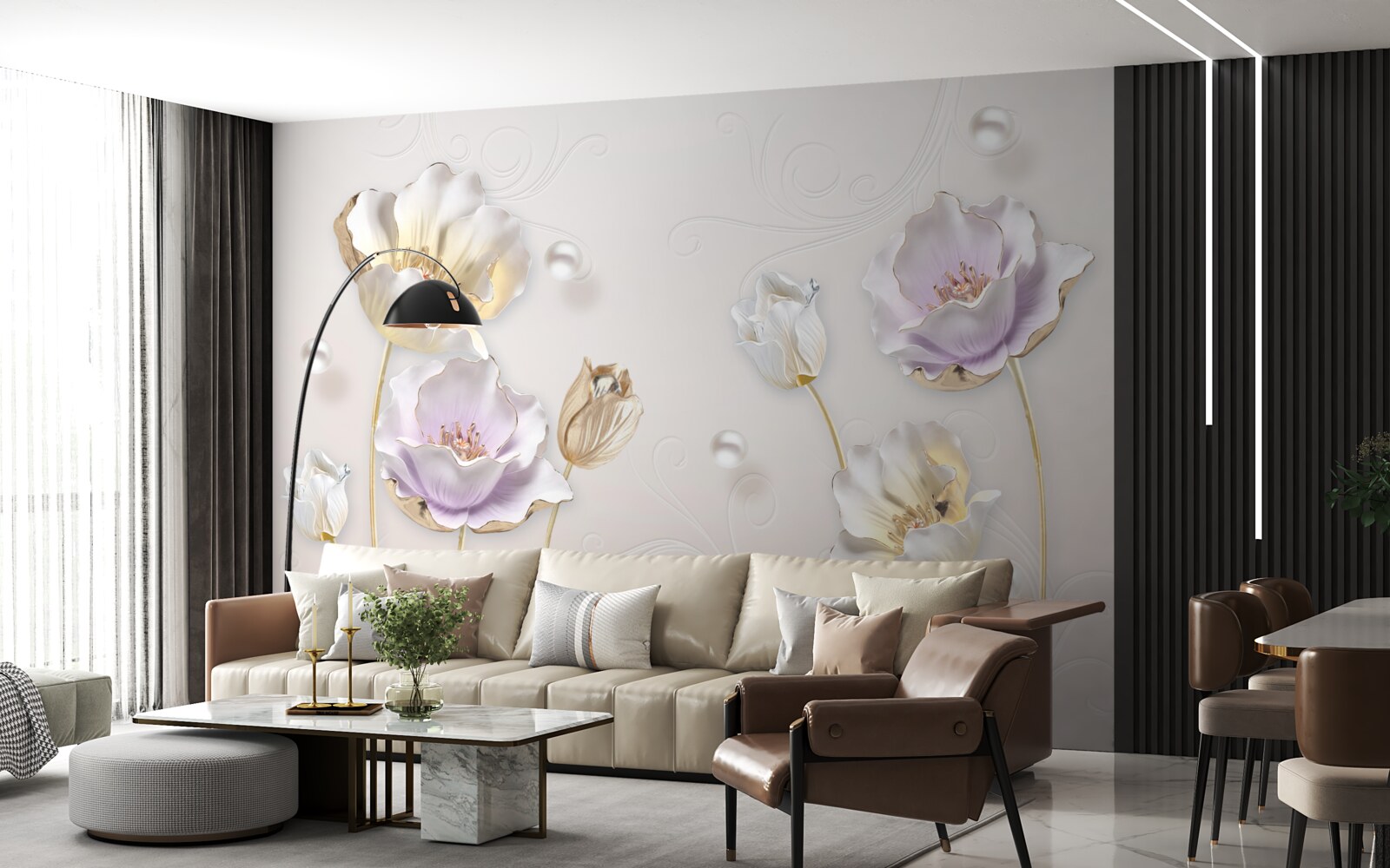 Фотошпалери яскраві квіти, вкриті великими краплями дощу