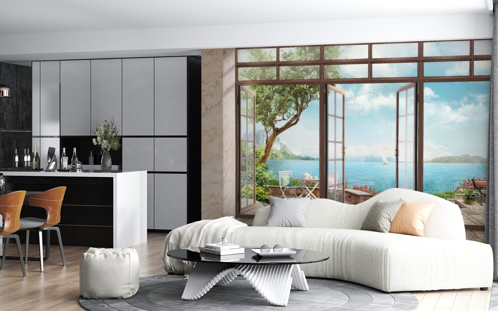 Фотошпалери літній балкон з видом на море