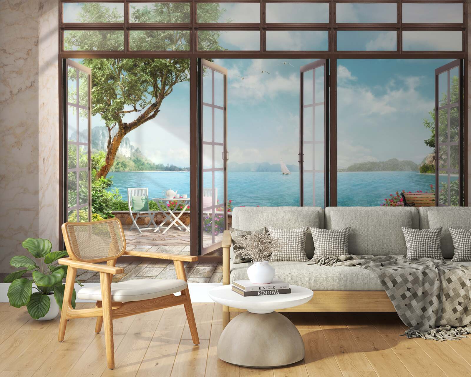 Фотошпалери літній балкон з видом на море