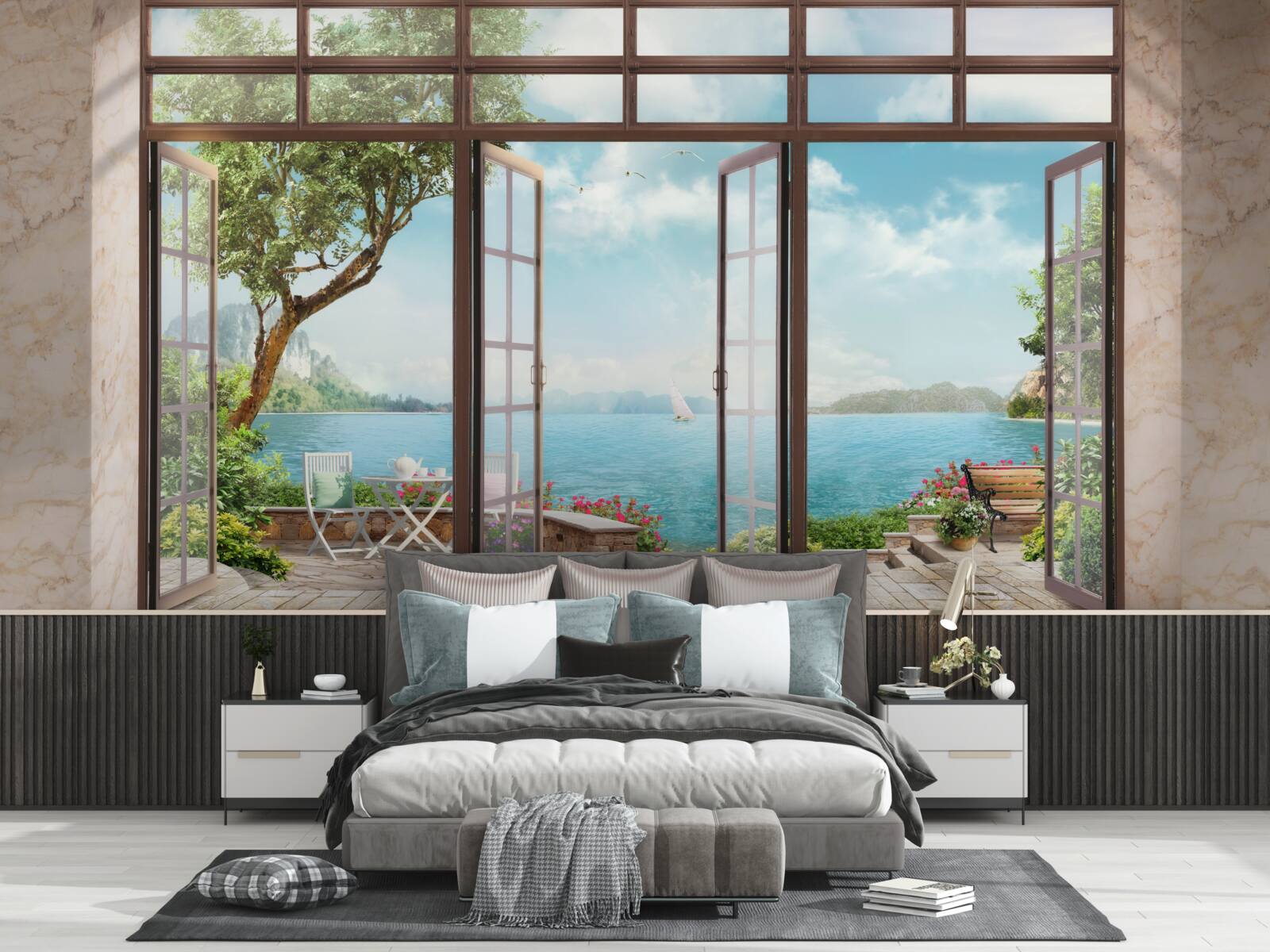 Фотошпалери літній балкон з видом на море