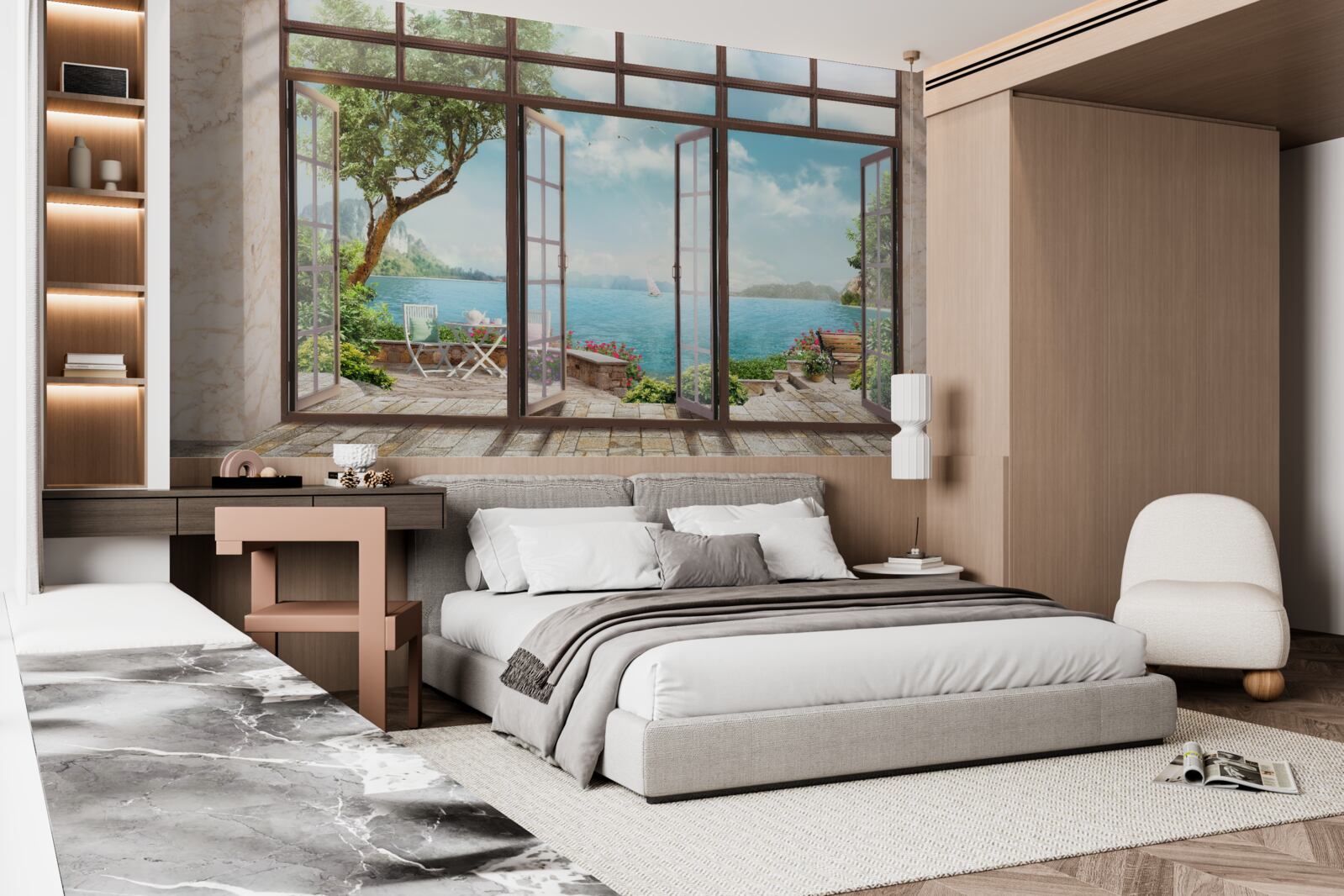 Фотошпалери літній балкон з видом на море