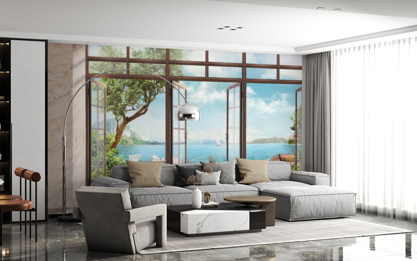 Фотошпалери літній балкон з видом на море