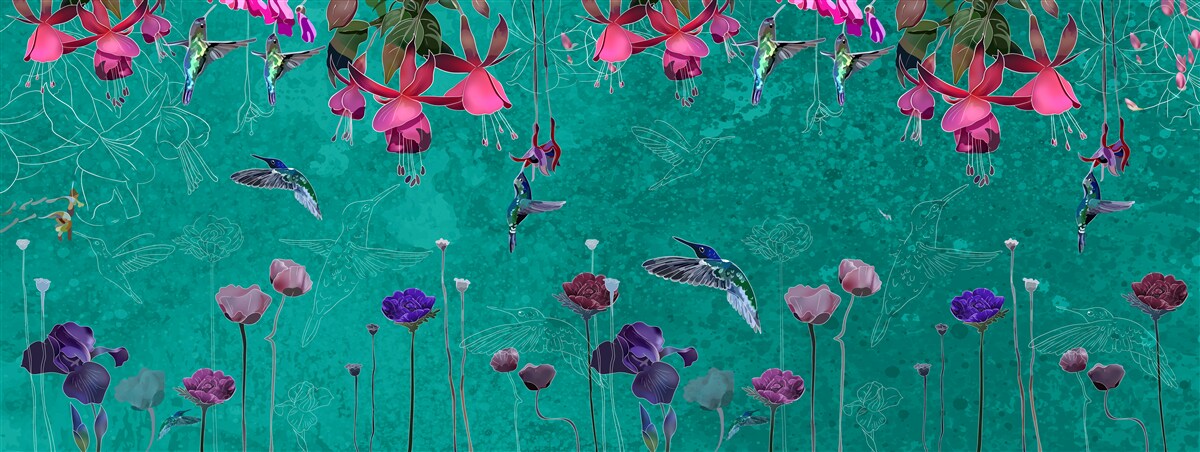 Фотошпалери на тлі нічного неба рожевіють тюльпани і виблискують кульбаби