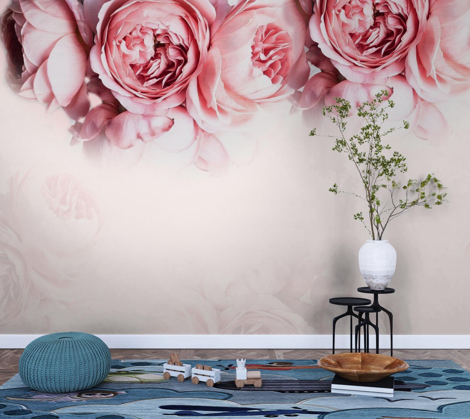 Фотошпалери півонії в рожево-білому кольорі на світлому тлі