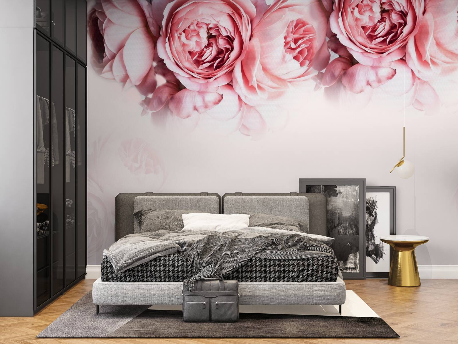 Фотошпалери півонії в рожево-білому кольорі на світлому тлі