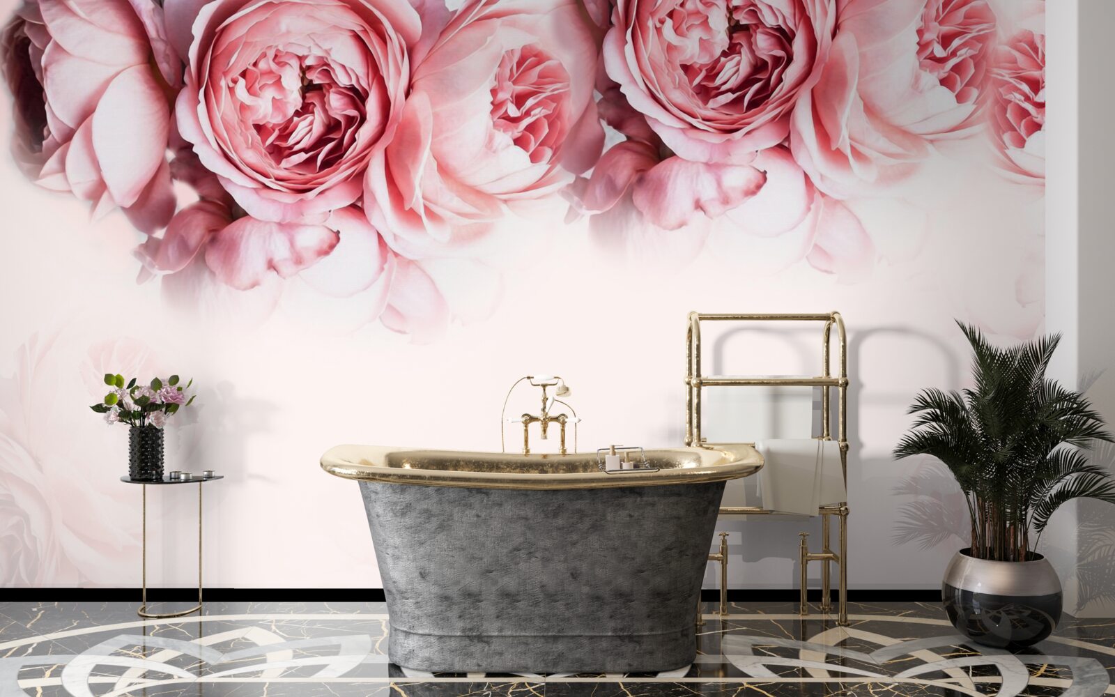 Фотошпалери півонії в рожево-білому кольорі на світлому тлі