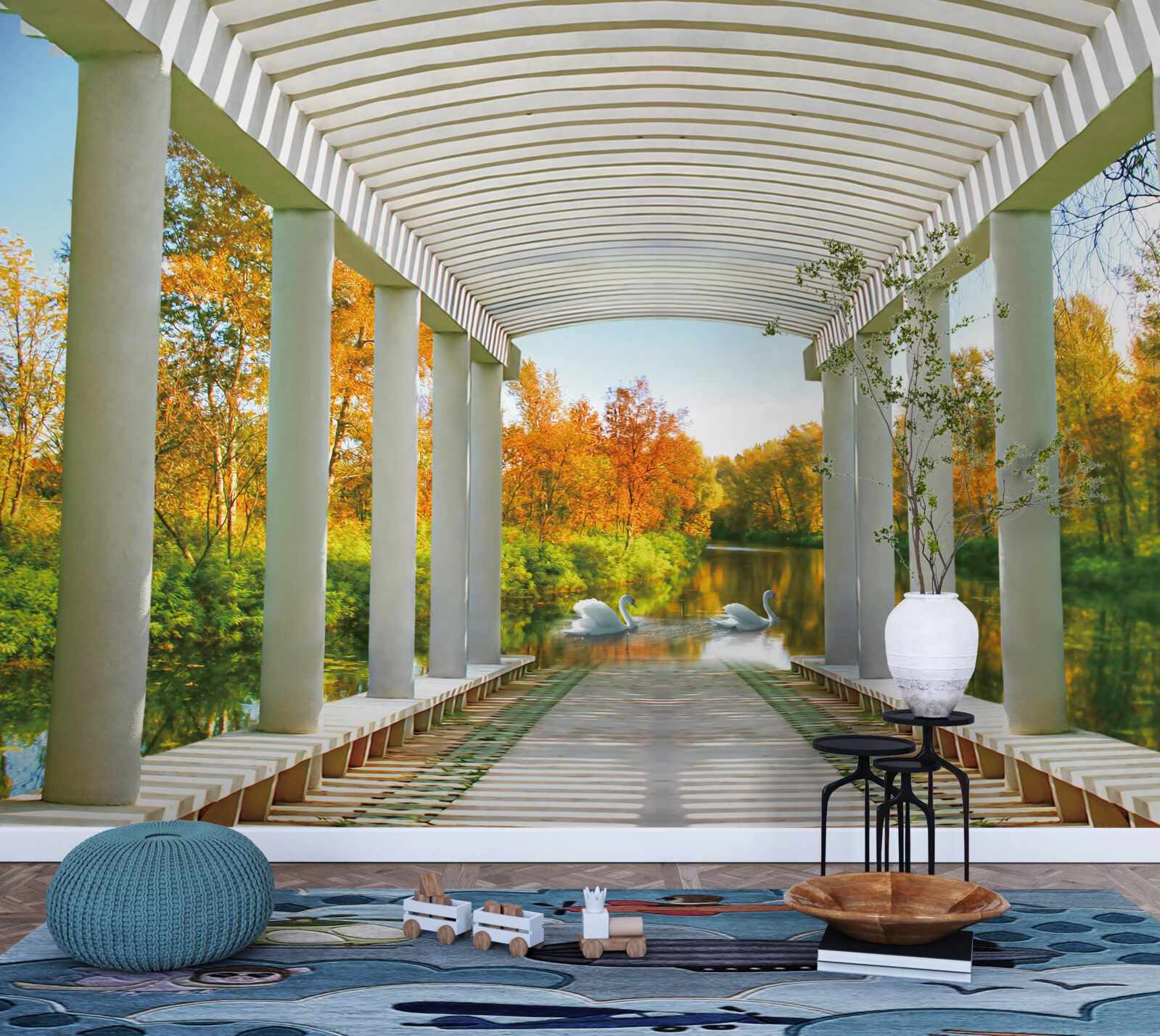 Фотошпалери осіннє оздоблення лісу на панорамному фоні